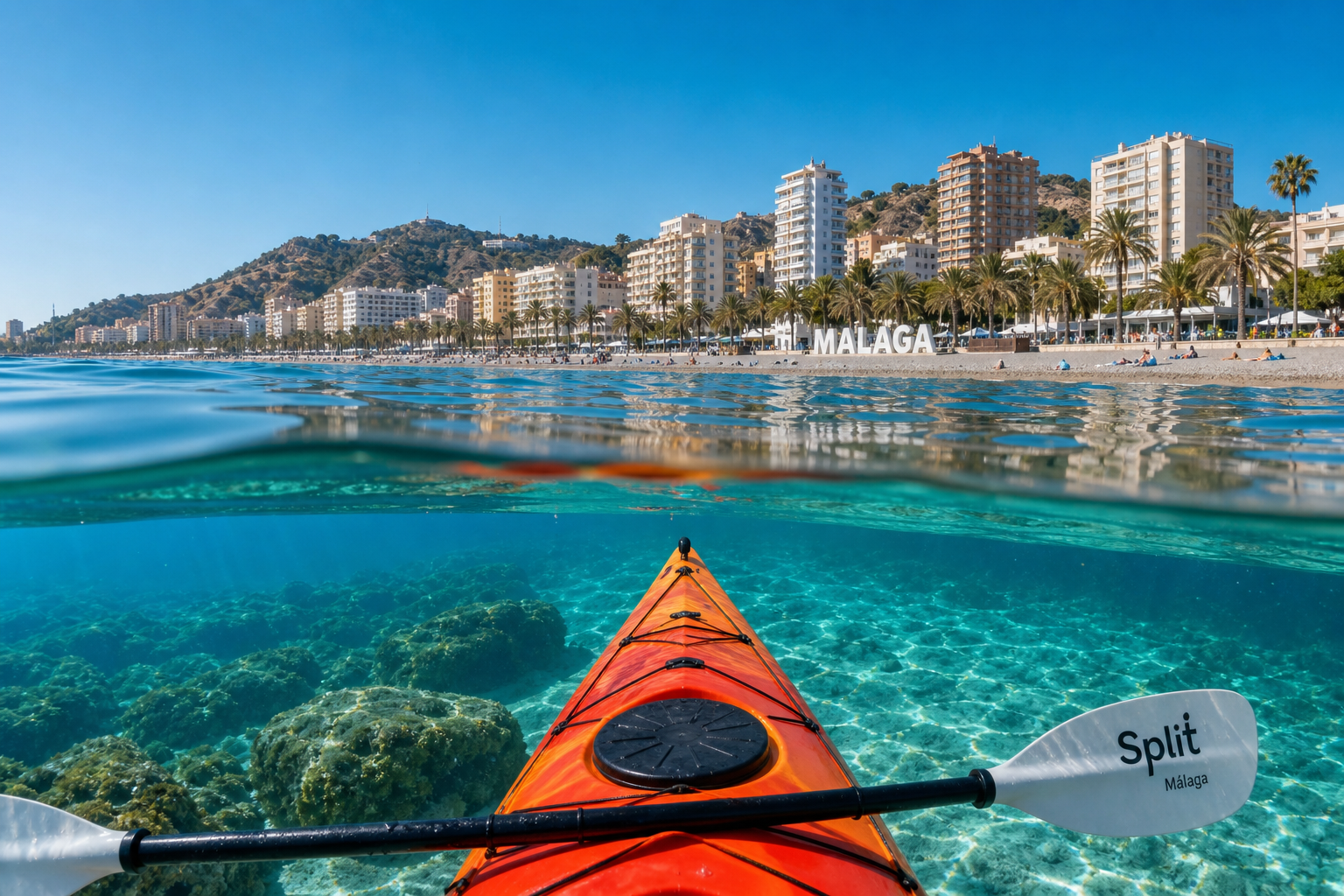 Kayak en las aguas del Mediterráneo frente a Málaga